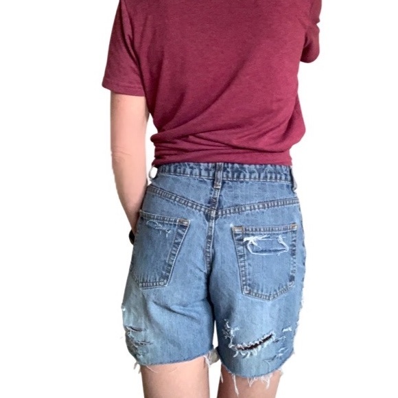Vintage Upcycled Route 66 Wedgie Cutoff Distressed Denim Shorts Size 4 - Picture 6 of 15